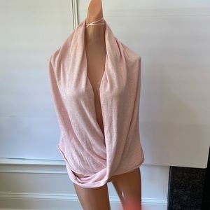 NWTO CALIA EFFORTLESS BALLET WRAP SWEATER. PINK DARLING HEATHER. Size Med
